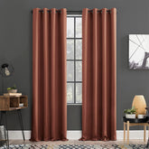 2 Pieces Plain Dyed Back Lining Eyelet Curtains - Chinnamon Brown